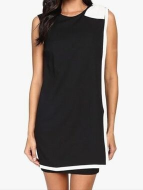 TED BAKER LONDON SLEEVELESS BLACK ELIJA DRESS WHITE TRIM & BOW SIZE, US 6